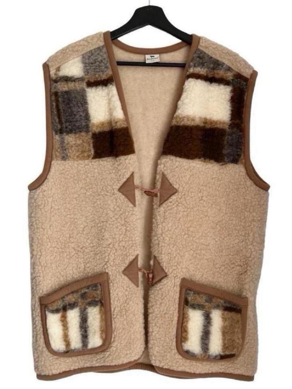 Real Shearling Wool Sherpa Toggle Sleeveless Jacket Sweater Vest Coat Unisex